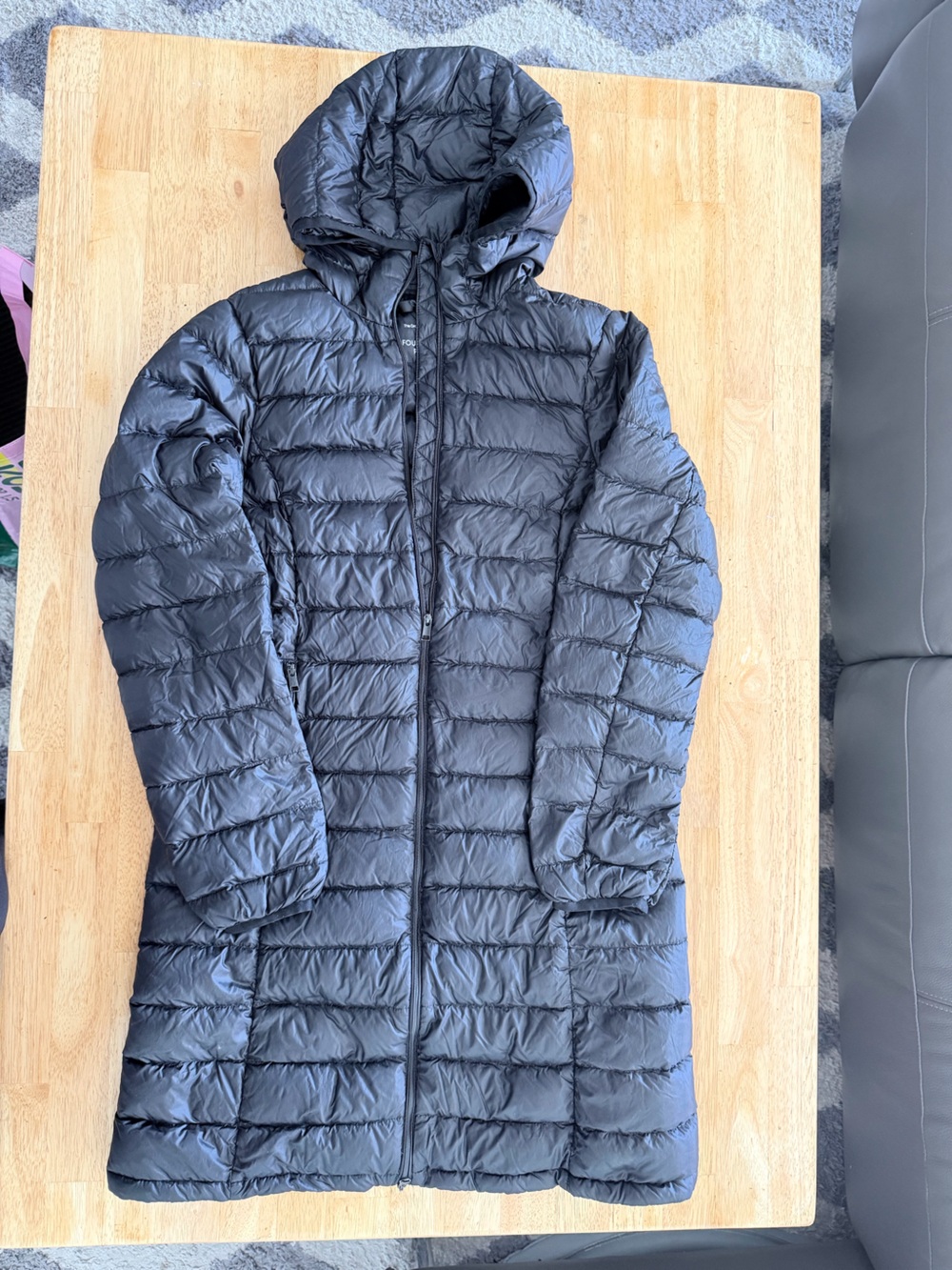 Babaton Charcoal Black Long Hooded Packable Puffer Coat